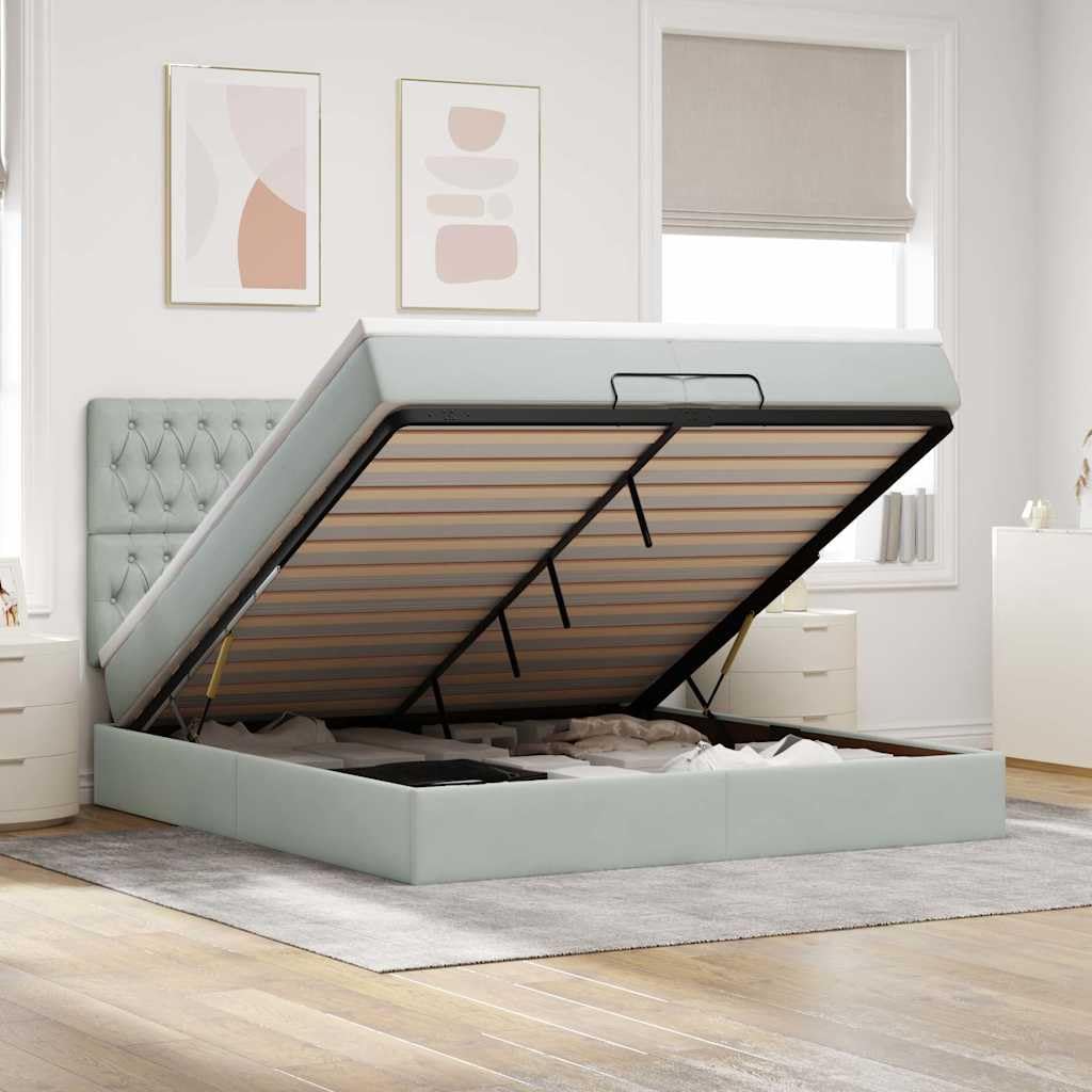 Ottoman-Bett mit Matratzen, Hellgrau 200x200 cm, Samt, Stauraum, Taschenfederkern, Schlafzimmer Möbel, Platform Bett