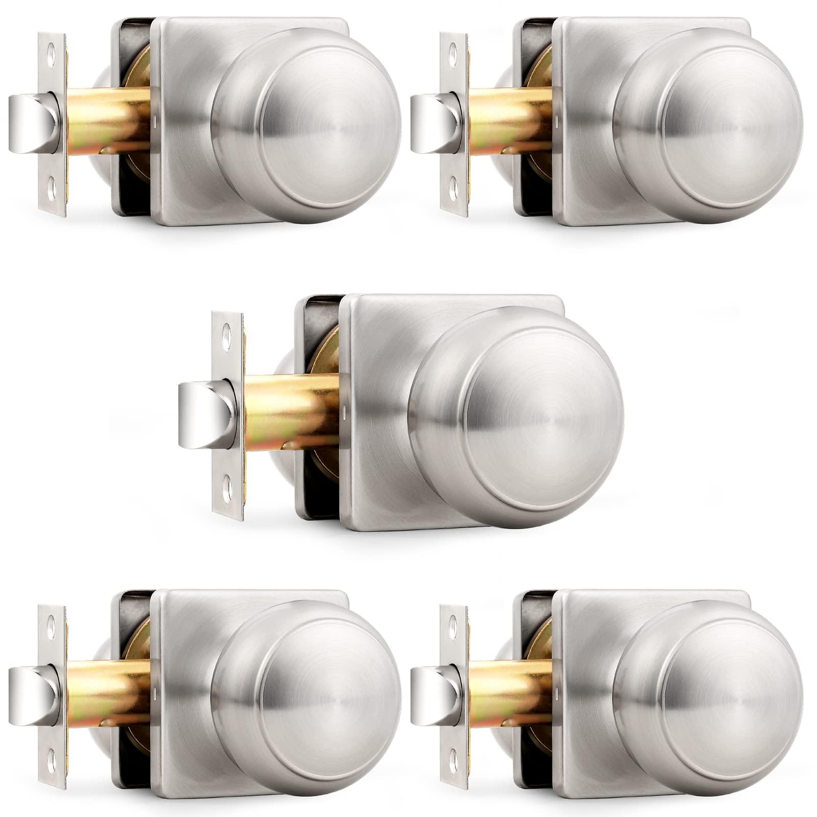 Brushed Nickel Passage Door Knobs - 6 Pack -9