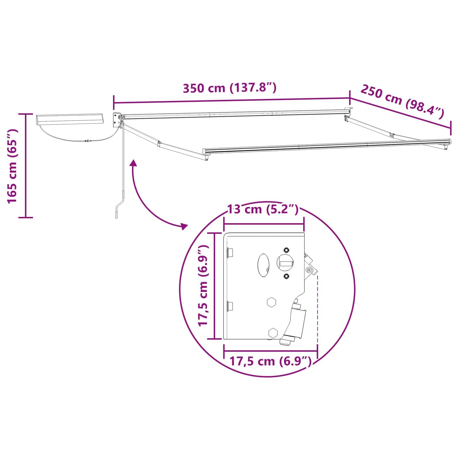 Cadre de Store rétractable électrique Blanc 3,5 x 2,5 m en Acier avec Panneau Solaire télécommande Bras rétractables pour ombrage extérieur Jardin terrasse Patio
