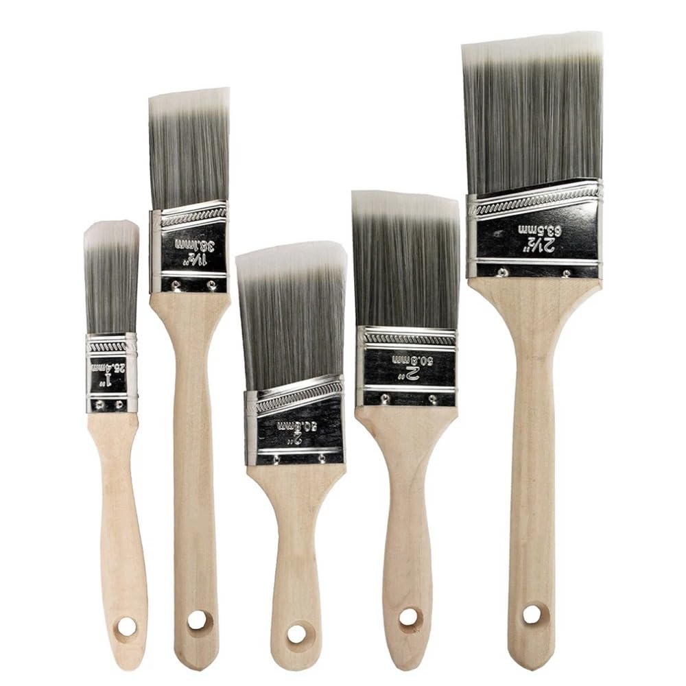 Paint Brush Set - 5 Piece Angle Brushes in Assorted Sizes, Treated Wood Handle, Walls, Stain Brush, Wall Paint Brushes, Furniture Paint Brushes for Painting Walls, Painting Brush