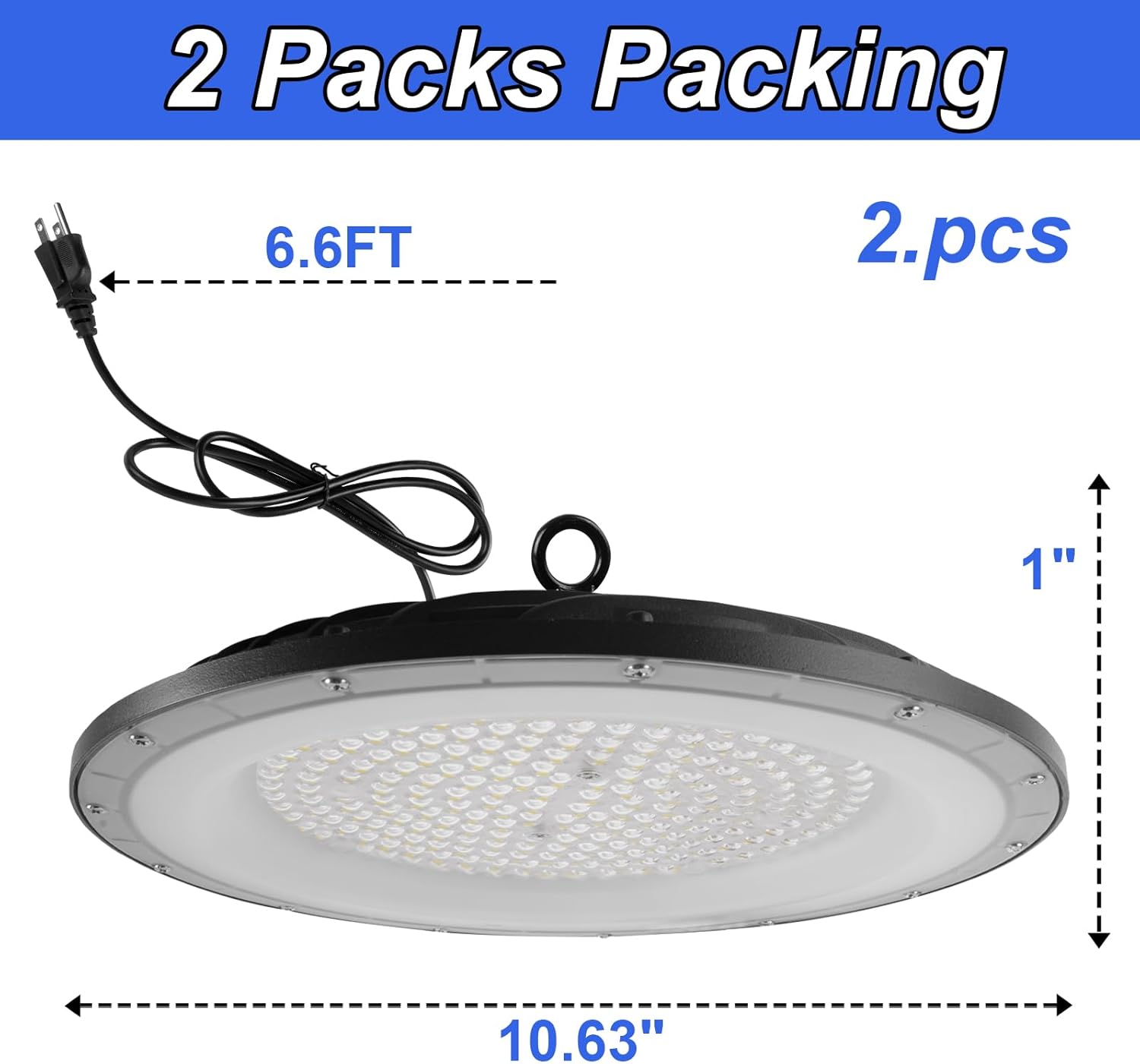 2 Pack UFO LED High Bay Light,6500K 150W, Power Cord Included, High Bay LED Shop Lights,21000 LM High Bay LED Lights,IP65 Waterproof Shatterproof Fixture