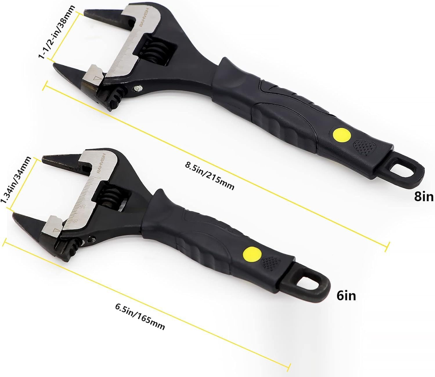 Extra Slim Jaw 8-Inch Adjustable Wrench, Black, Alloy Steel image 3