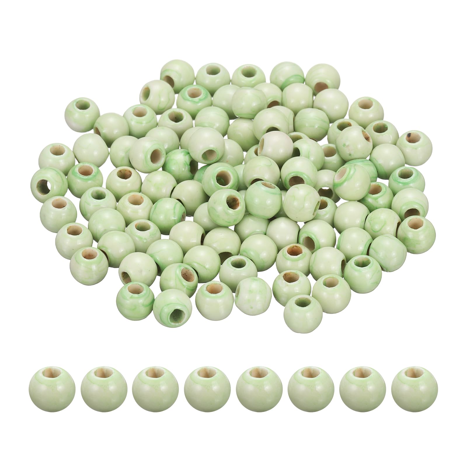 PATIKIL 100 Pcs Porcelain Beads, 8 mm Round Ceramic Handmade Spacer Loose Beads for Bracelet Necklace Earring Jewelry Making DIY Crafts, Grass Green