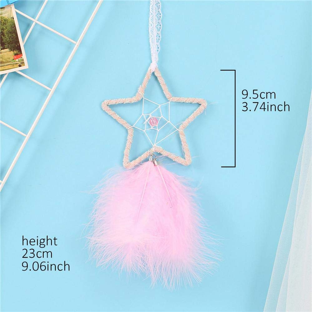 Rails Petite Étoile Attrapeur de Reves Plume Rose Attrape Reve Fait à la Main Loisir Creatif Attrape Reve pour Chambre d'enfants,23x9.5cm