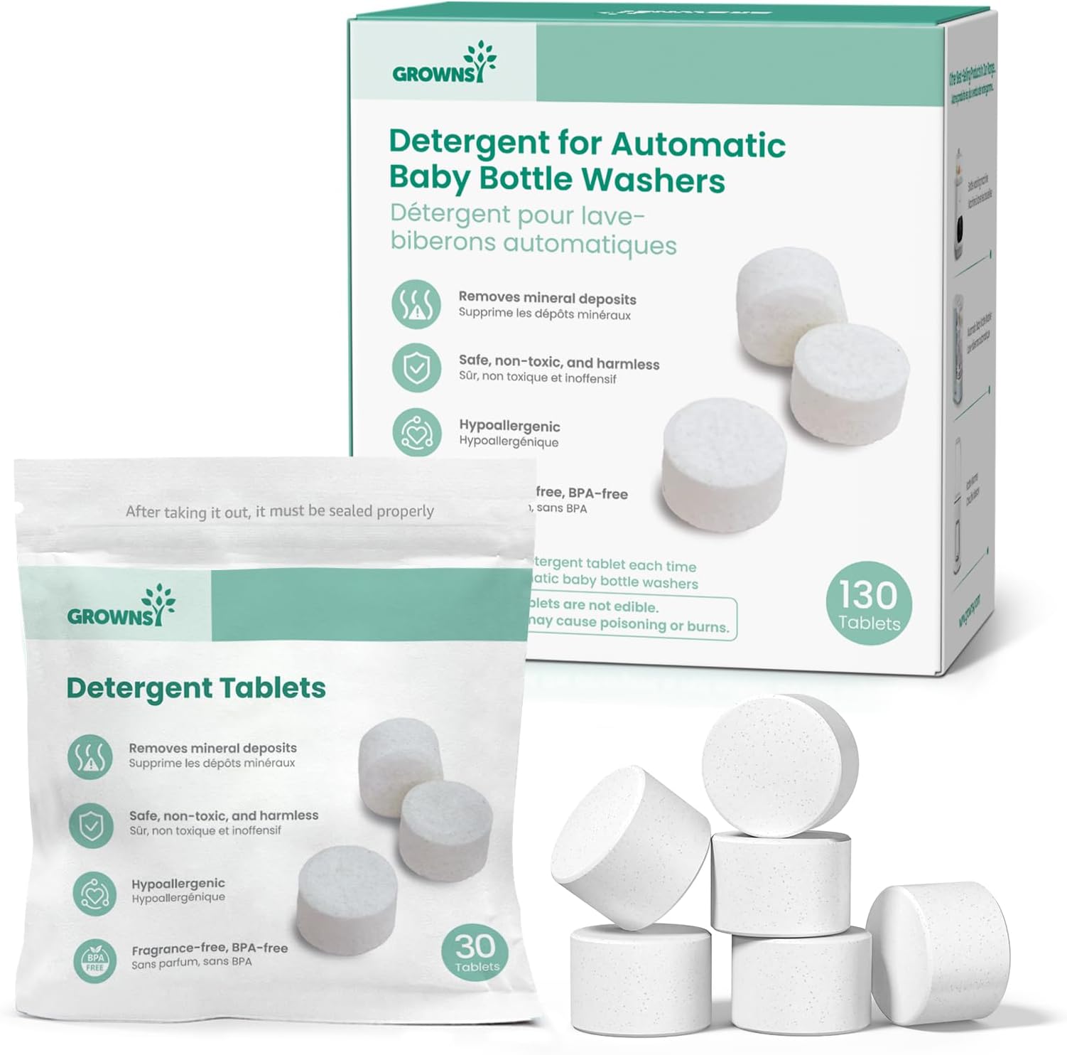 Bottle Washer Detergent Tablets, 130 Count, Deep Cleaning, Compatible with All Brands of Baby Bottle Washers, Removes Milk Residue, Grease & Odor from Bottles and Pump Parts