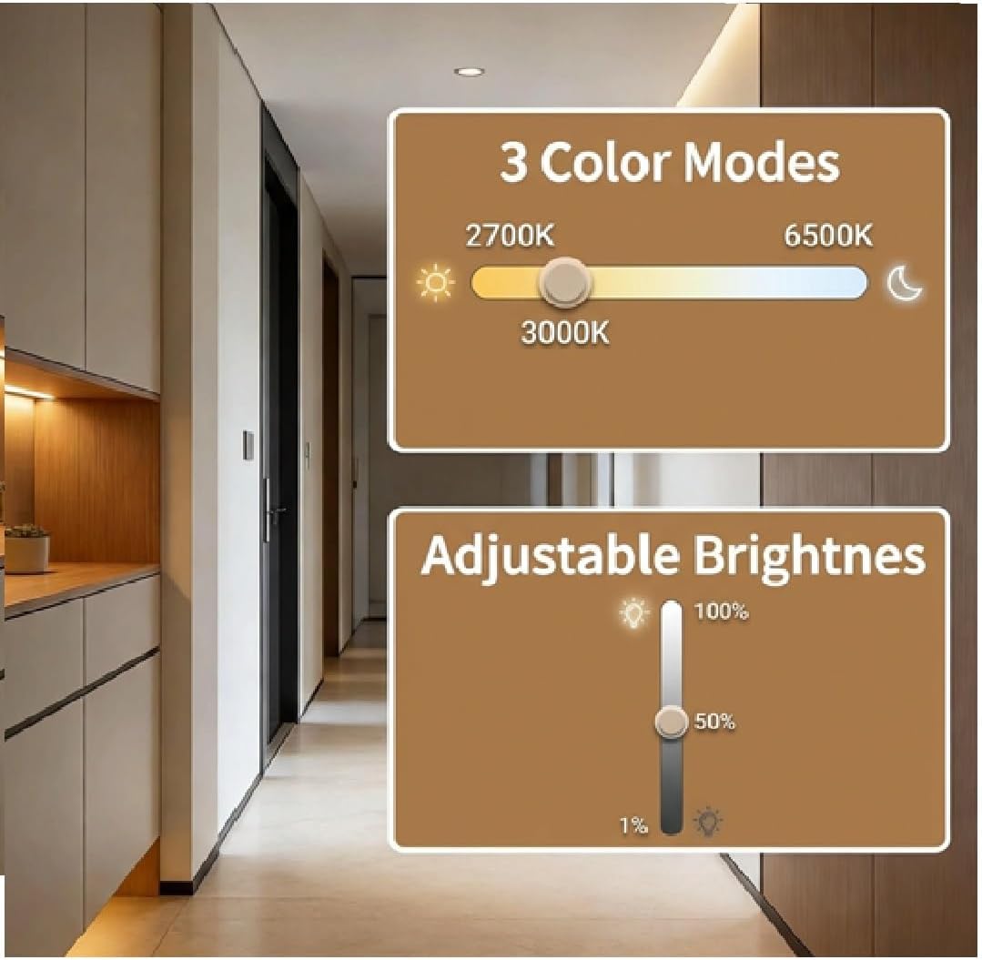 Under Cabinet Lights, 6 Pack Dimmable LED Lighting strip with IR Control, 3 Color Changing Plug in Light Bars, Stepless Brightness Timer Closet Lights for Kitchen Counter Shelf Wardrobe Display