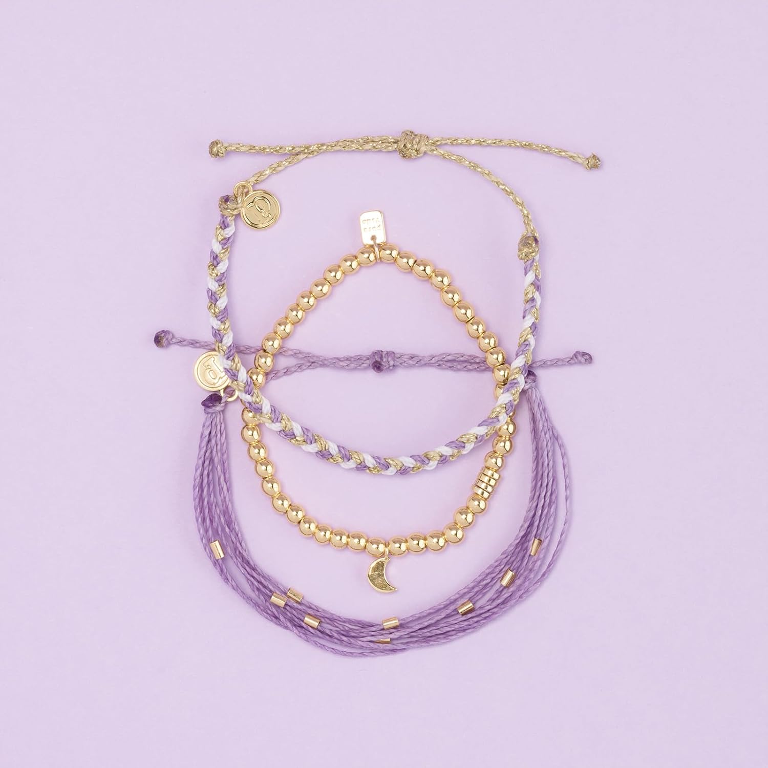 Pura Vida Bracelet Mini Moon Bracelet Stack, 3 Stackable Bracelets for Women