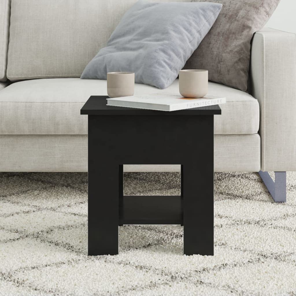 Mesa de centro negra 40 x 40 x 42 cm de material de madera con estante, diseño moderno, mesa auxiliar robusta con espacio de almacenamiento para salón, dormitorio, pasillo