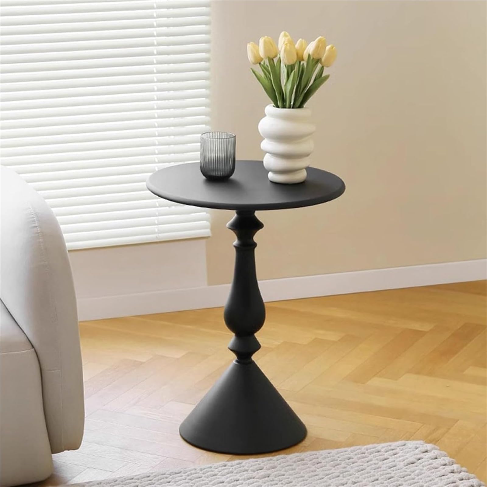 Metal Side Table Cream Style Accent Table Small Nightstand End Tables Couch Tray for Small Spaces Home Decor ﻿ Creative idea(White)