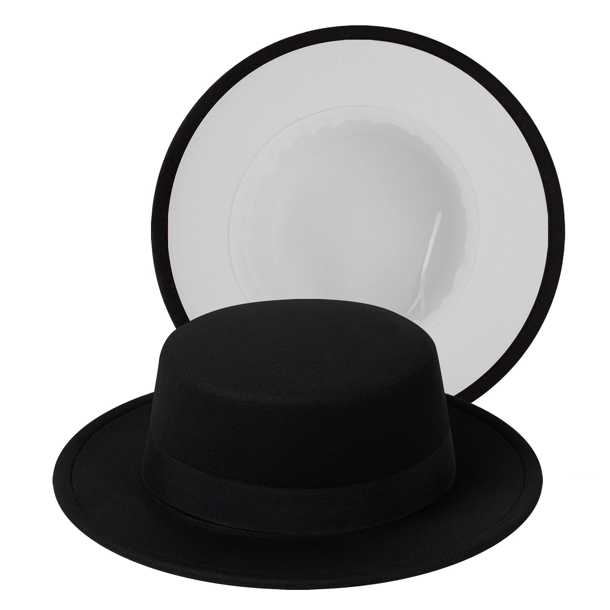 Classic Fedora Hat Two Tone Flat Top Hat with Band Wide Brim Pork Pie Hat Adjustable Patchwork Colors Panama Hat