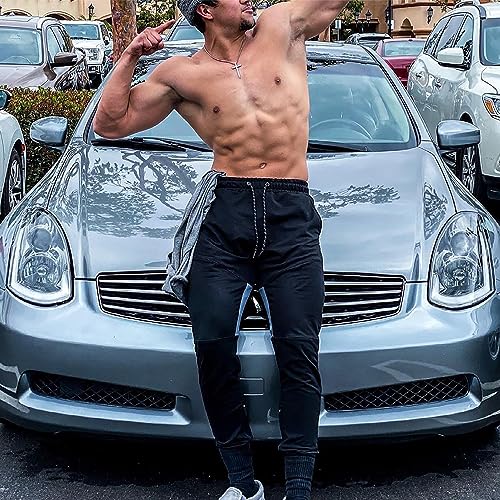 BROKIG Mens Gym Jogger Pants,Casual Slim Workout Sweatpants with Zipper Pockets Bodybuilding Athletic Pants3