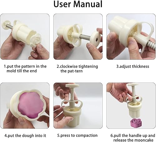 Miniatura 6 de Juego de 2 moldes de prensa para pastel de luna con 11 Stapms, cortador de galletas FineGood DIY, 1.76 oz, 3.53 oz, prensa de flores, molde de