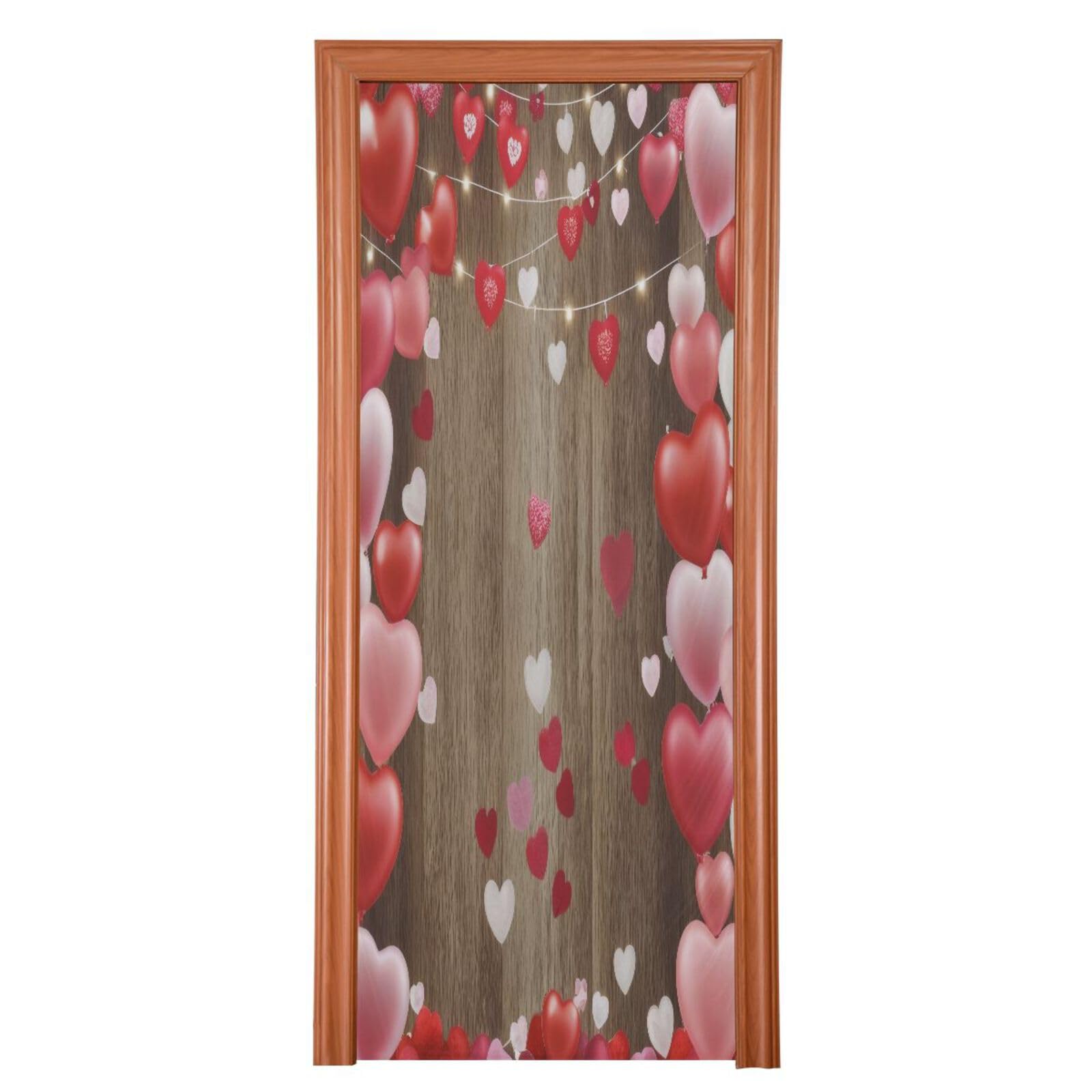 FLildon Pink Red Heart Wooden Valentine's Day Door Cover Decoration, Party Accessory Porch Decor for Festive Ornament Room Door Covers 36 x 98 Inch
