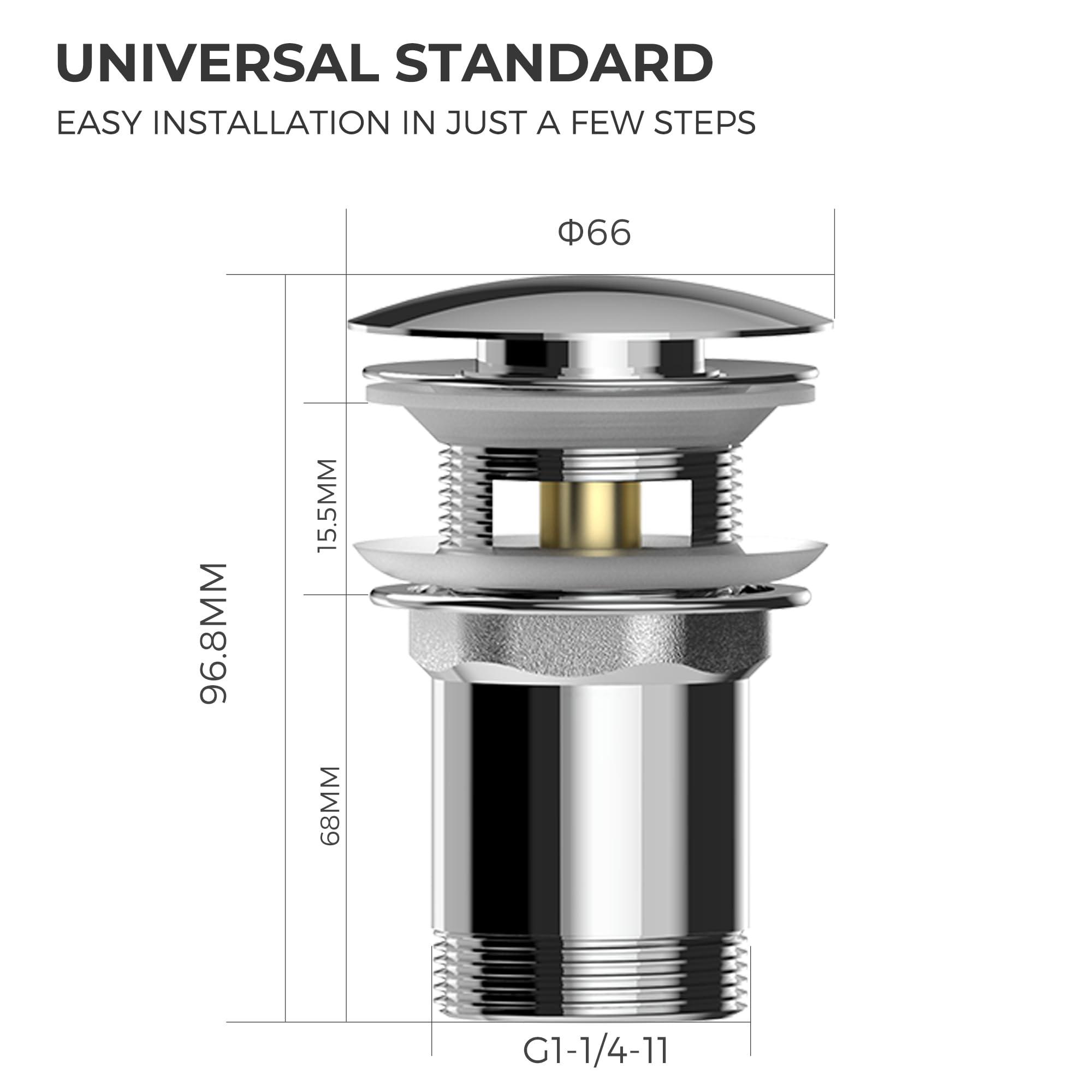 VANCOCO Basin Waste Assembly with Overflow (Chrome), Universal Basin Waste Trap with Pop-up Waste Valve - Image 2