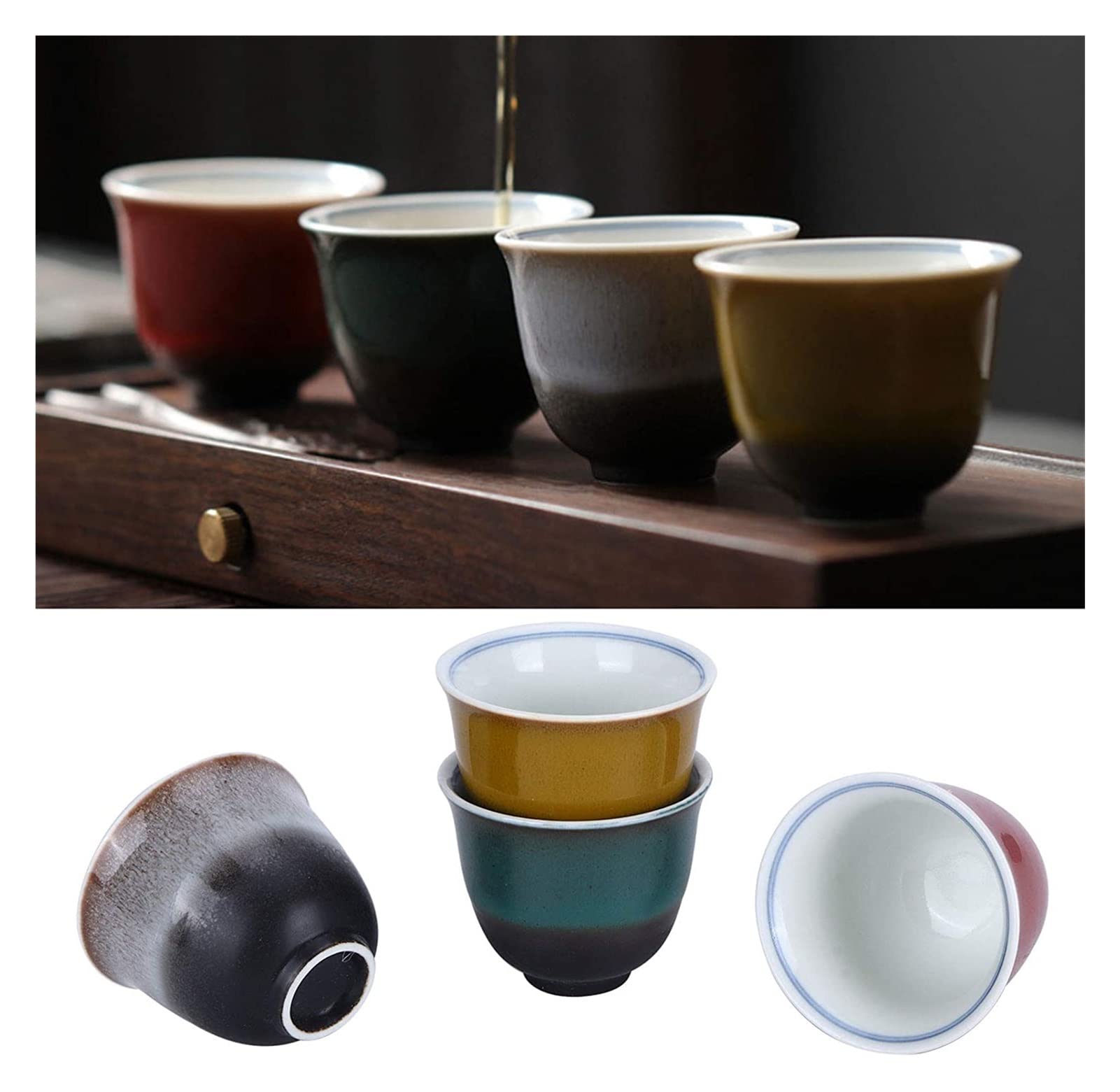 Ensemble de Tasses à saké Ensemble de 4 Tasses à thé en céramique, Ensemble de Tasses à thé Kung Fu Chinois Petites Tasses à thé Tasses à saké en céramique, 80 ML