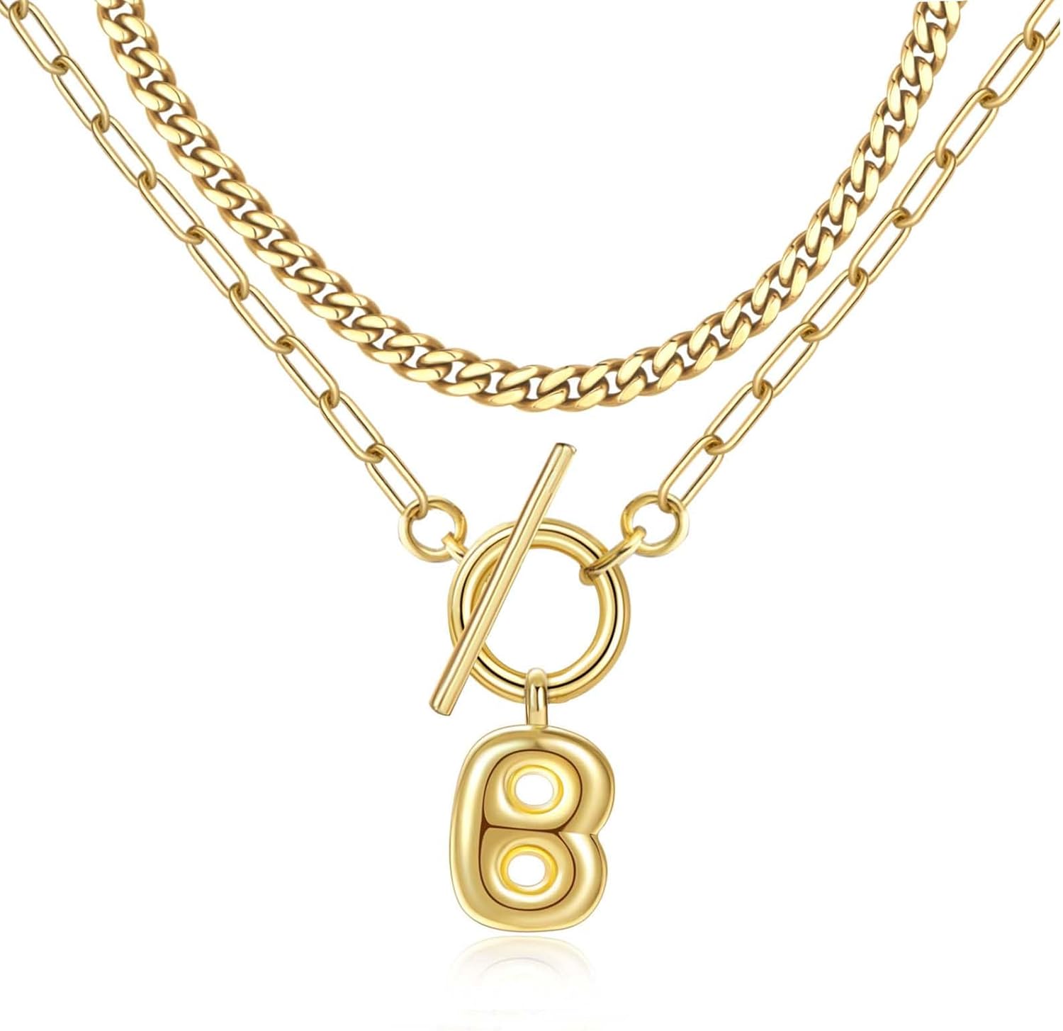 Bubble Gold Letter Necklace Layered Initial Necklaces for Women Dainty Cuban Chain Choker Necklace 14K Gold Plated Letter Necklace Personalized Name Necklace Cute Jewelry Gifts