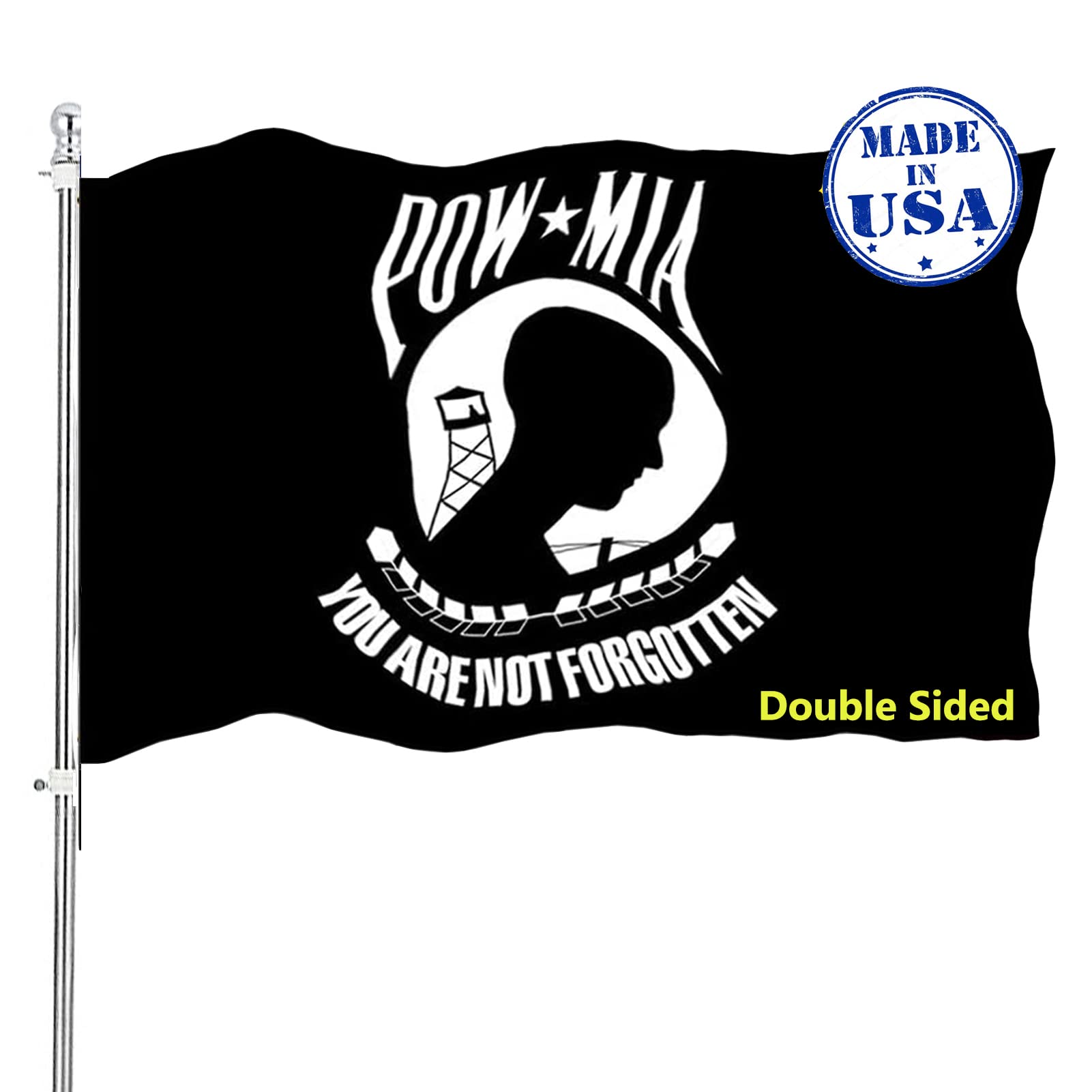 SUJEBPow Mia Flags 3x5 Outdoor Heavy Duty Double Sided Made In USA- Mia Pow Military Flags You are Not Forgotten Vietnam Prisoner of War with Brass Grommets for Outside Outdoor Memorial Day