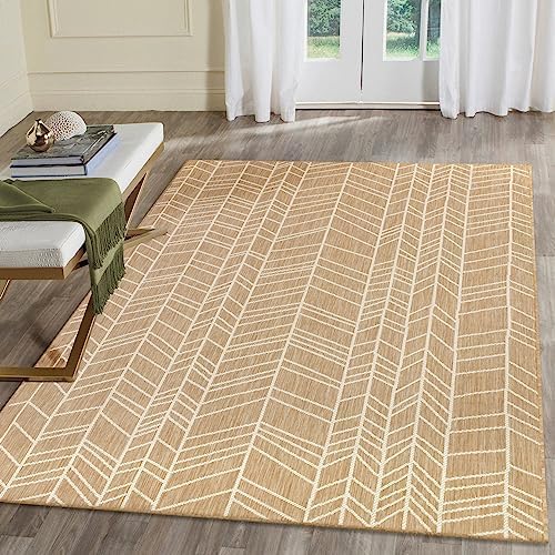 Liora Manne Carmel Indoor Outdoor Rug Nature Styled Rug - Comfortable & Durable, Power Loomed, Polypropylene Material, UV Stabilized, Chevron Sand, 7'10" x 9'10"