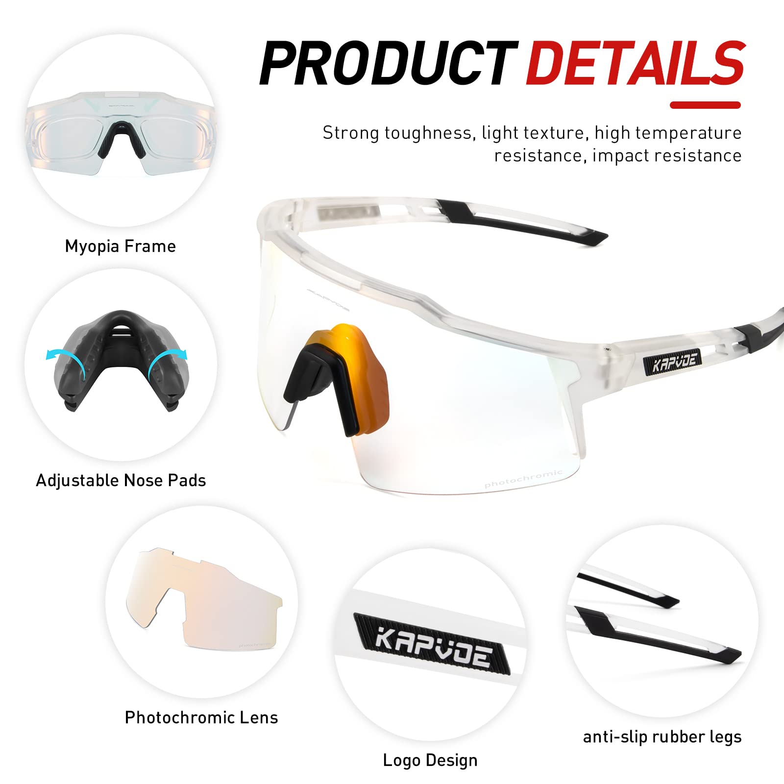 KAPVOE Gafas de Ciclismo Fotocromáticas TR90 K9023