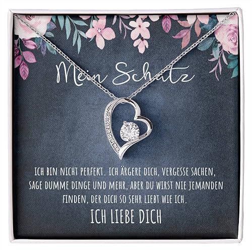BYLITZ An meinen Schatz Halskette mit Karte Herz Kette mit LED Box und Spruch für Damen Frau Partnerin Freundin oder Verlobte zum Jahrestag Geburtstag Weihnachten (Standard Box - Herz V1)