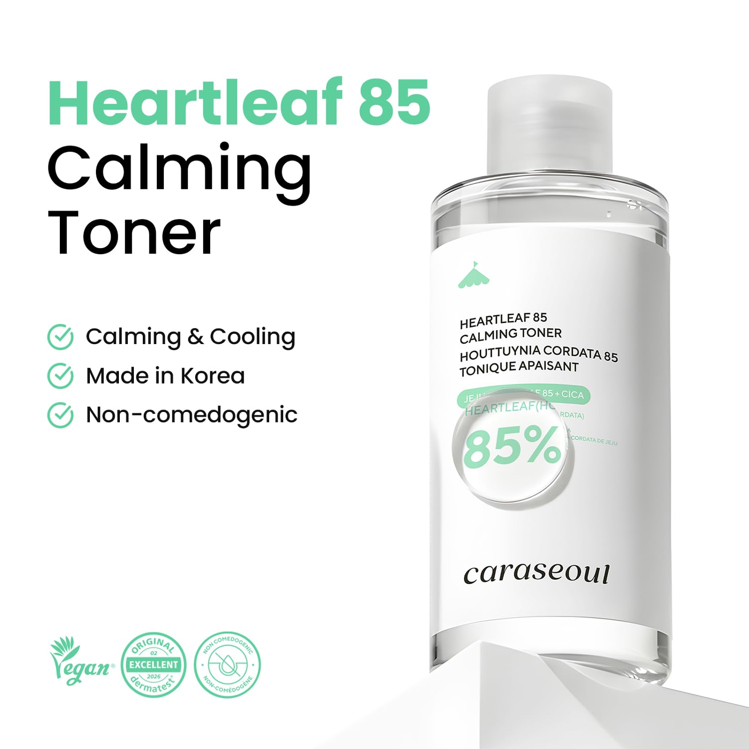 caraseoul Heartleaf 85 Tonik Kojący do Twarzy | 85% Ekstraktu z Heartleaf, Nawilżający Koreański Tonik, Ekstrakt Jeju Houttuynia Cordata, dla Skóry Wrażliwej