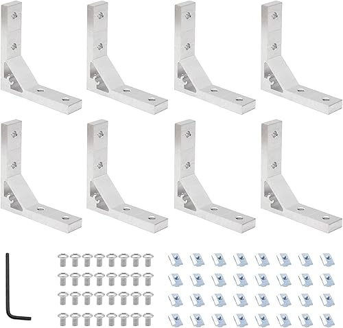 Juego de 8 soportes de esquina 2020 con 32 tuercas de ranura en T M5, 32 tornillos hexagonales M5x12mm y 1 llave M3 para perfil de extrusión de