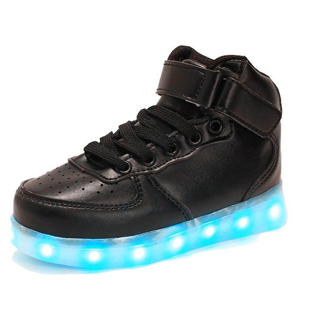Niño Niña Actualizado USB Carga LED Luz Deportiva Zapatos Destellantes Zapatillas, color Negro, talla 25 EU