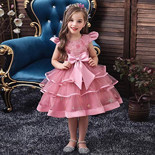Hihcbf Baby Girls Bowknot Flower Dresses Embroidery Tulle Pageant Party Wedding Princess Birthday Ruffled Tutu Ball Gowns Dusty Rose 5-6T #TOP1