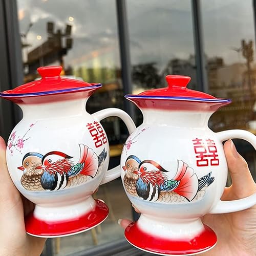 Miniatura 4 de Tazas de leche de cerámica, Taza en forma de escupitón con tapa, Tazas de broma, Tazas chinas retro de porcelana, Tazas de agua con forma de olla de