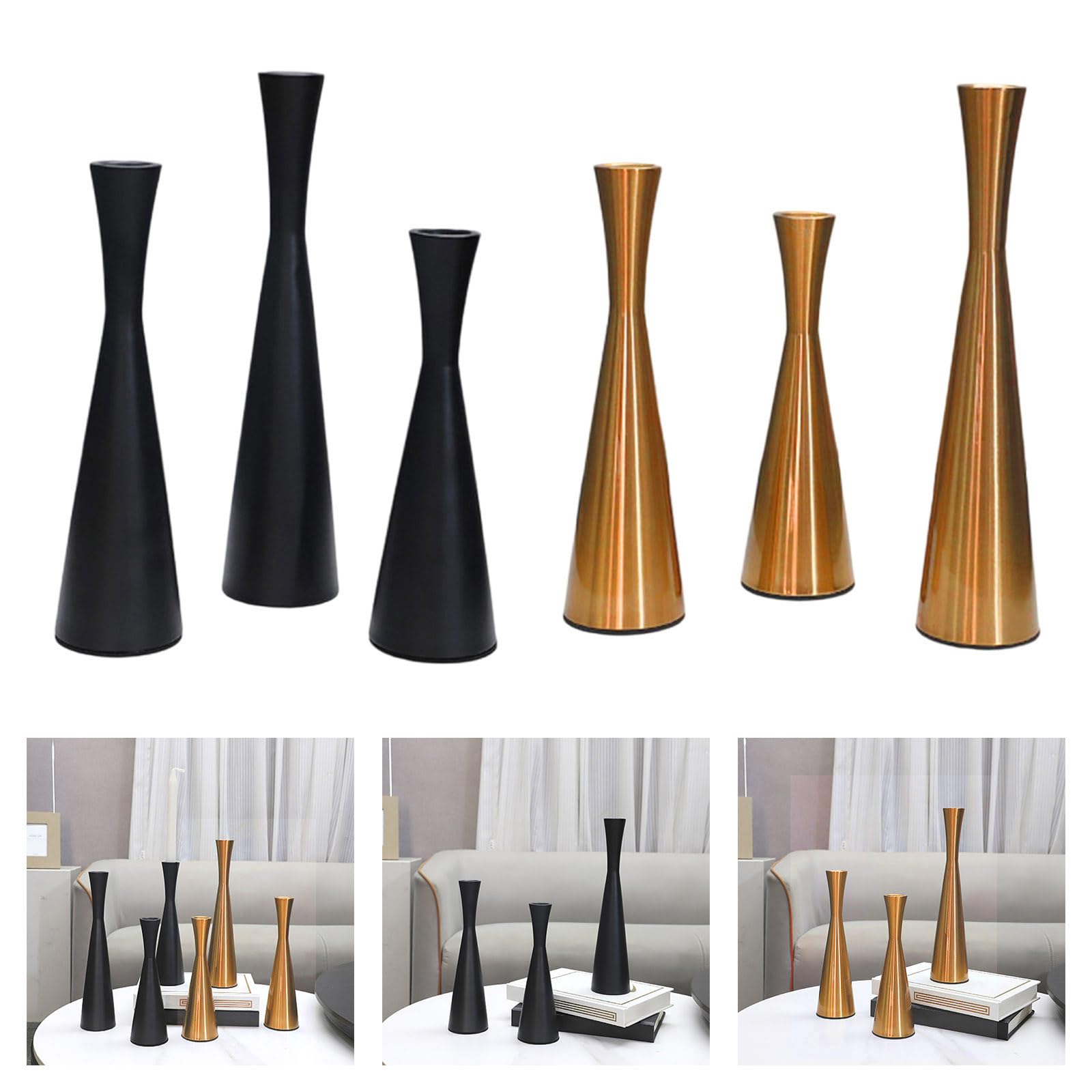 Elegant Metal Holders - Juego de 3 soportes de lujo para candelabros cónicos de cintura fina para centros de mesa del hogar, soportes decorativos