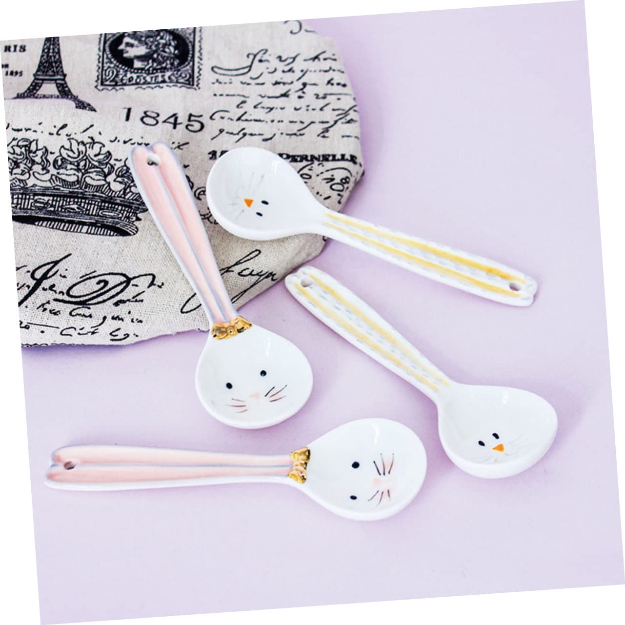 MAGICLULU 4piezas Cucharas De Cerámica Para Café y Sopa De Diseño De Dibujos Animados Utensilios Para Mezclar Bebidas y Servir Postres