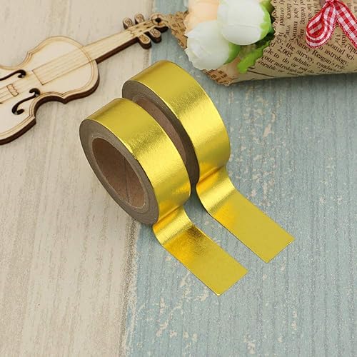 Miniatura 5 de Juego de 6 rollos de cinta washi de lámina de oro amarillo sólido, 0.591 in x 32.8 ft de longitud, papel de estampación dorado, cintas adhesivas de