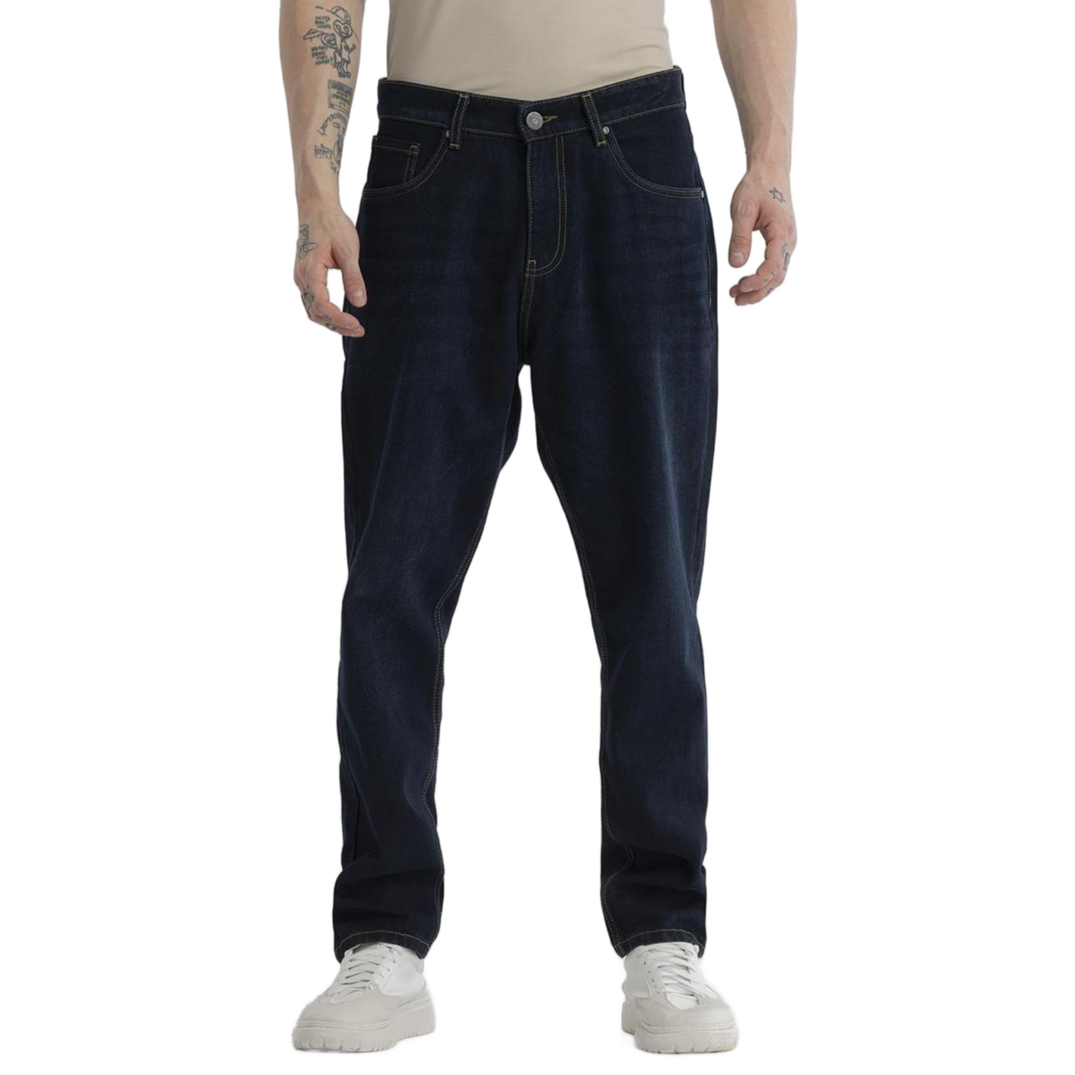 Snitch Kirsten Navy Plain Loose Fit Jeans