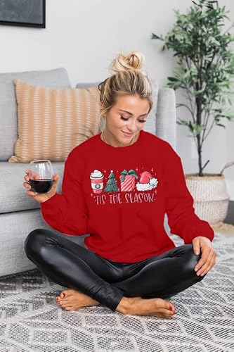 UNIQUEONE Moletom feminino Tis The Season Moletom de Natal fofo com estampa de árvore de Natal, pulô