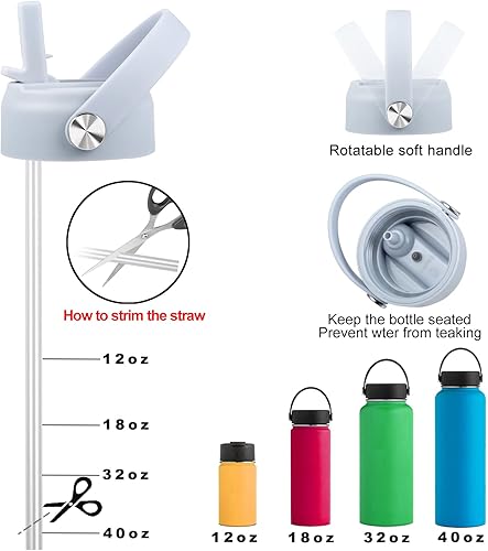 Miniatura 3 de Tapa de popote compatible con Hydro Flask 32 botella de agua de boca ancha de 40 onzas, tapa de repuesto superior con pajillas, tapa de popote