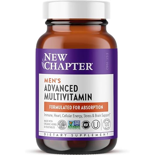 New Chapter Men's Multivitamin Advanced Formula for Stress, Brain, Immune, Heart & Energy Support, Higher Levels of Whole-Food Fermented Essential Nutrients for Men + Selenium + B Vitamins, 120 ct