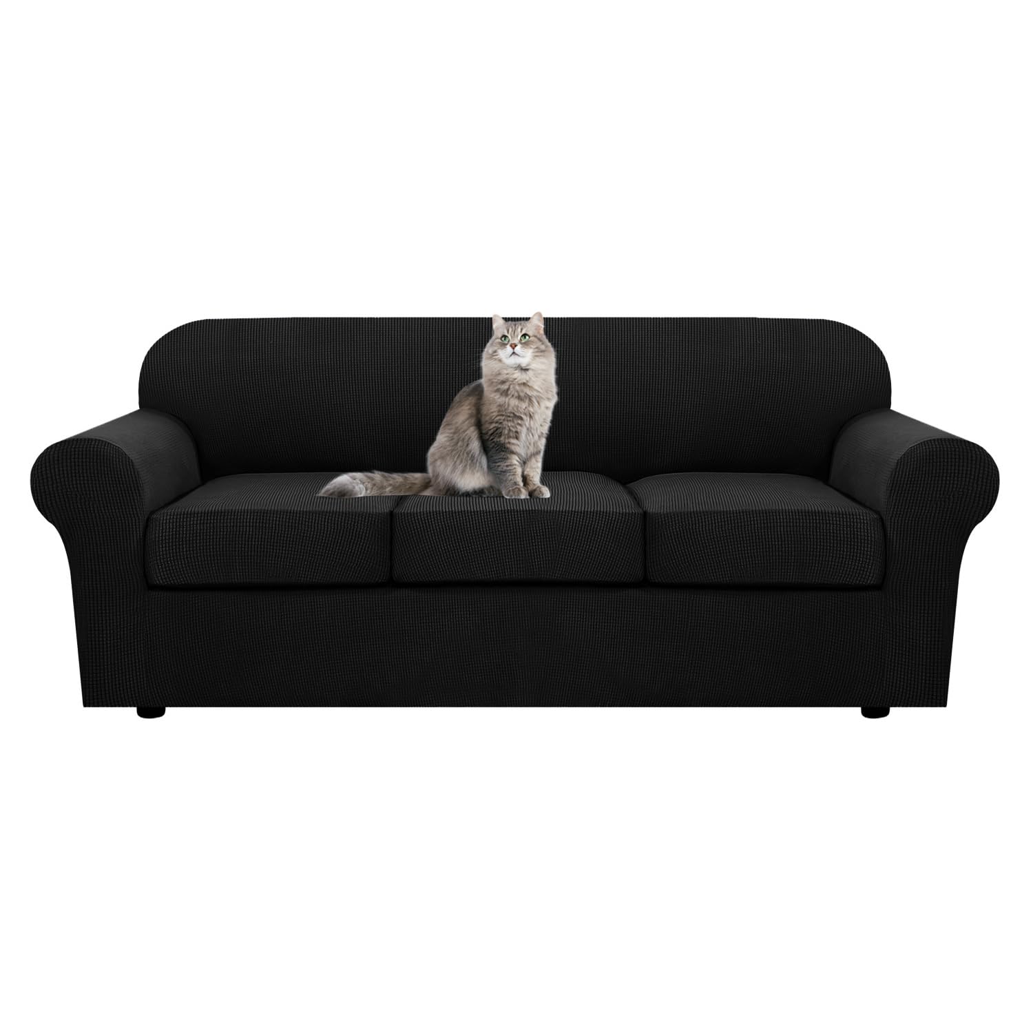 SYLC Ektorp Sofa Cover with Seat Cushions Covers and Backrests Covers Sofa Covers Stylish Stretch Jacquard Couch Slipcover Protector (Black,L Sofa+3 L Seats)