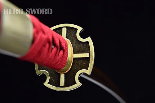 Miniatura 5 de HERO SWORD - Espada de anime Zoro hecha a mano, arcilla muy afilada, acero templado T10 de una pieza, Katana, hoja roja y negra, armas japonesas