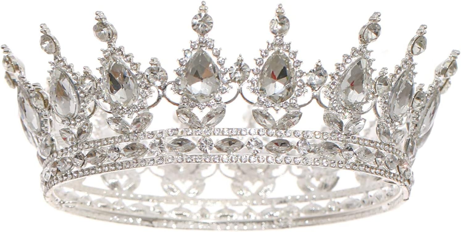 Jaffiust Queen's Crown, Rhinestone Wedding Crown and Tiara, Women's Clothing Party Hair Accessories, Princess Birthday Crown, Crystal Bridal Crown (White Diamonds on Silver)