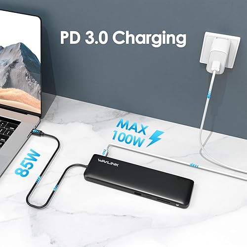 Miniatura 5 de WAVLINK Estación de acoplamiento USB C, adaptador tipo C de triple pantalla para MacBook Pro, Dell XPS 1315, HP, Lenovo Yoga (HDMI, DisplayPort,