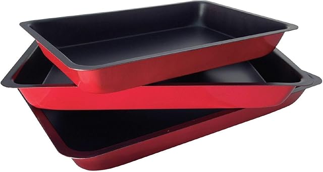 Non Stick Oven Baking Trays, 3 Pieces Carbon Steel (PFOA Free) Roasting Tins Pans