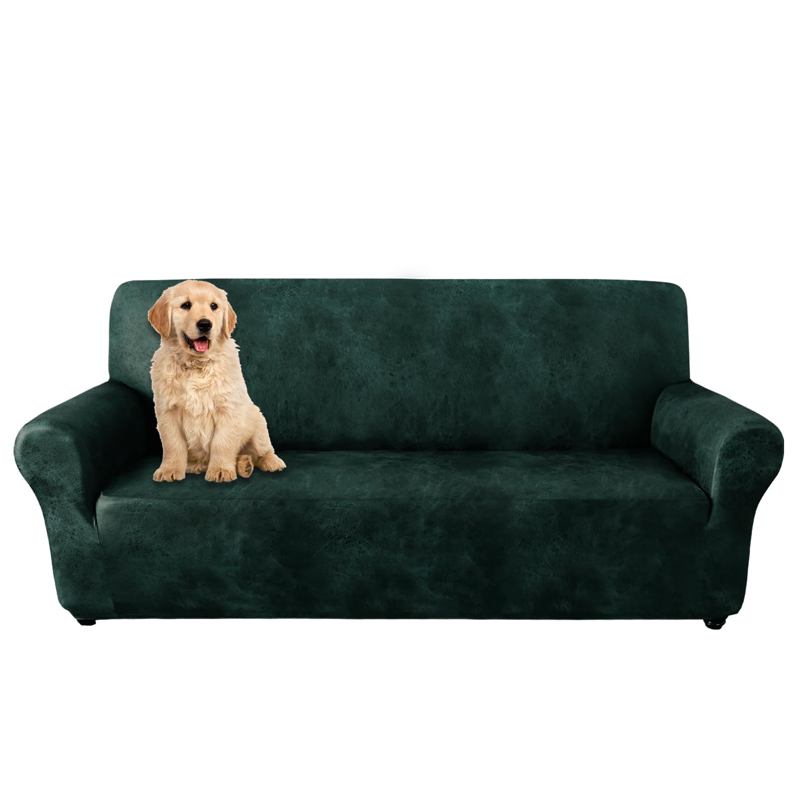 molasofa Sofa Covers for Home Décor,Soft 3 Cushion Couch Covers for Sofa Covers Leather-Like Spandex,1-Piece Couch Cover for Dogs/Cats/Kids(Sofa, Dark Green)