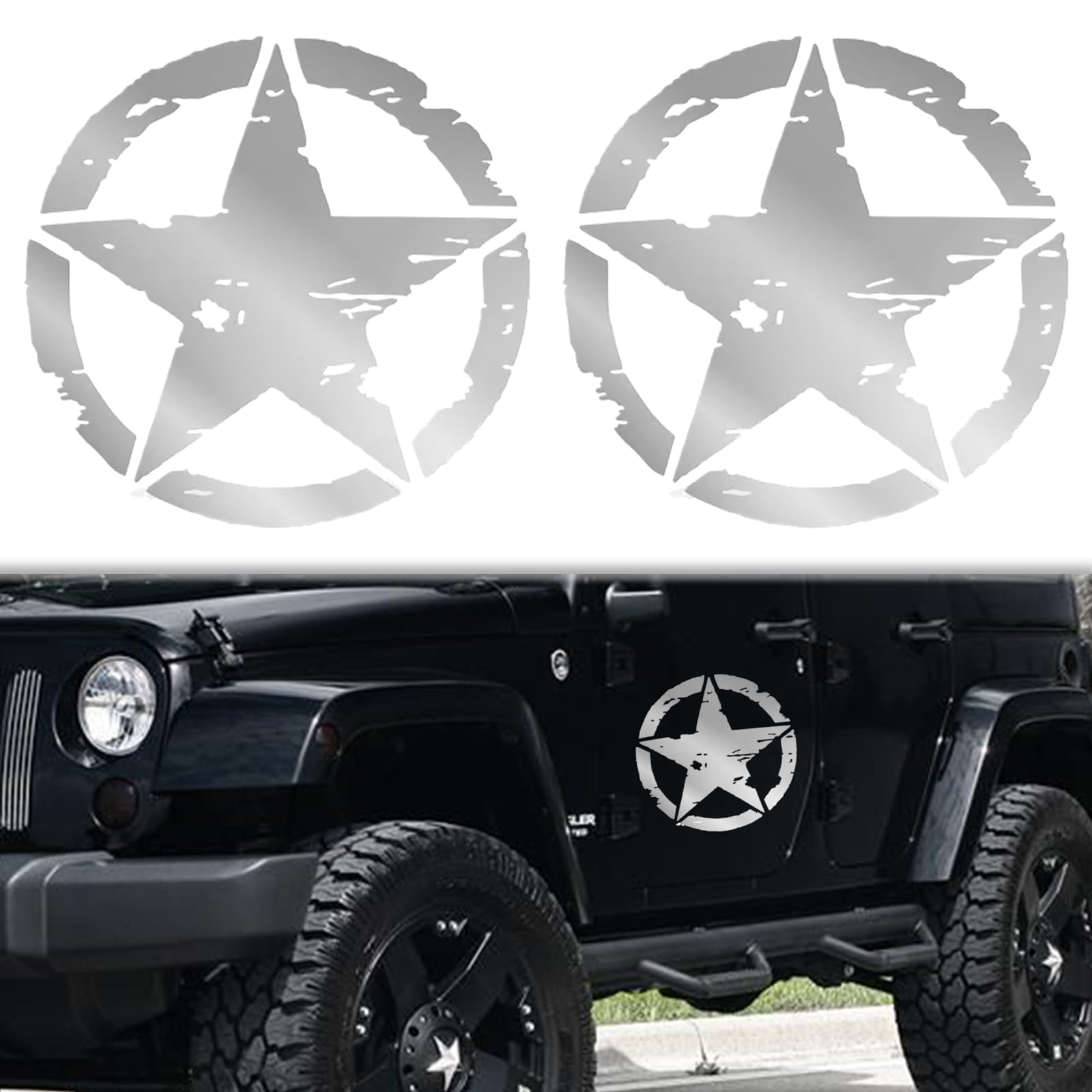 Longivia® 2 Unidades Pegatinas 4x4 Estrella Militar - Varios Tamaños 10cm, 15cm, 20cm, 25cm - Accesorios Todoterreno Vehiculo Historico Off Road (10cm x 10cm negro) — view 8