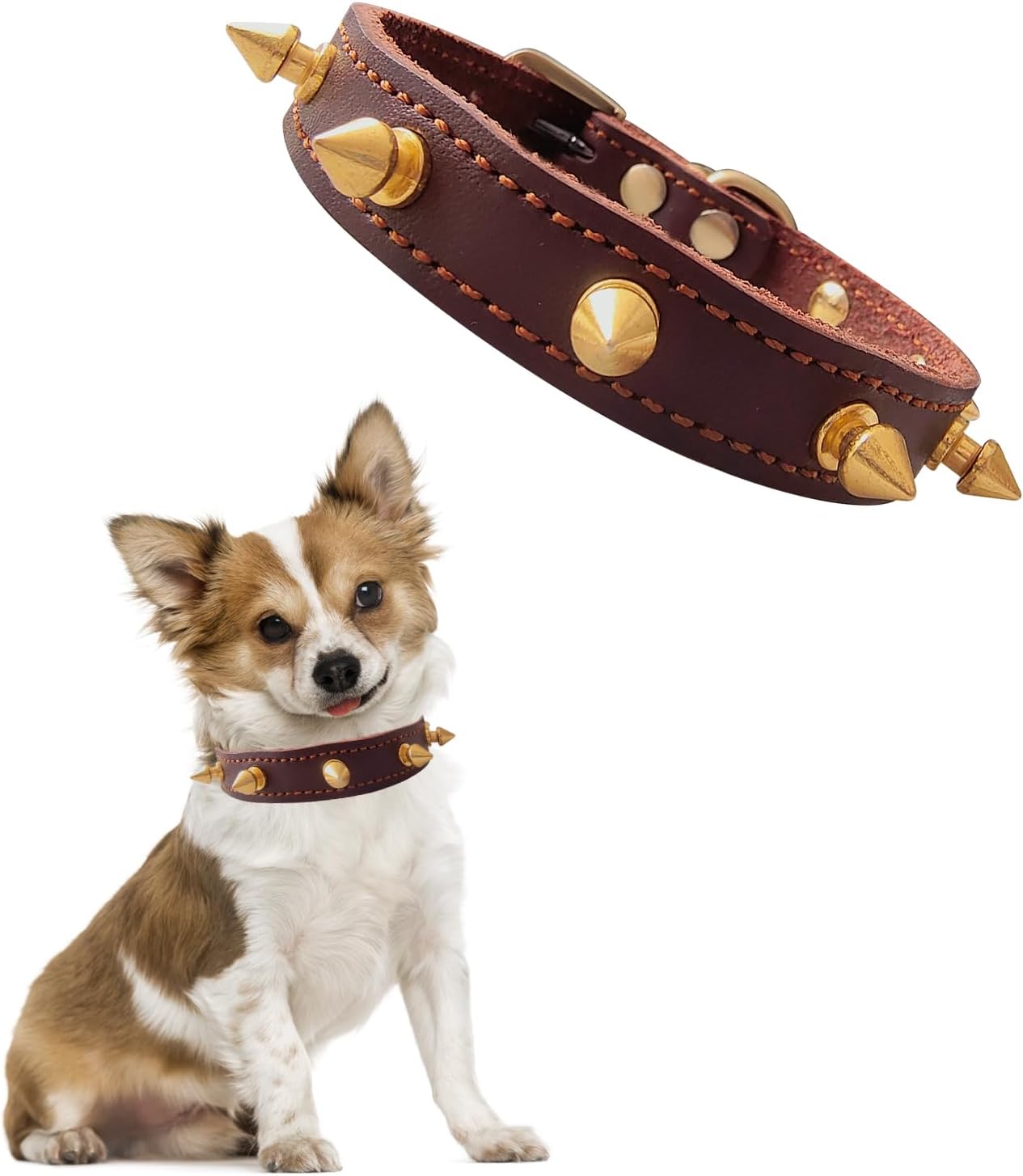 Collares con Punta para Perro y Gato – Suave Piel para Perro, Correa Punk – Ajustable – Remache Tachonado – con Puntas, Apto para Perros pequeños – XS