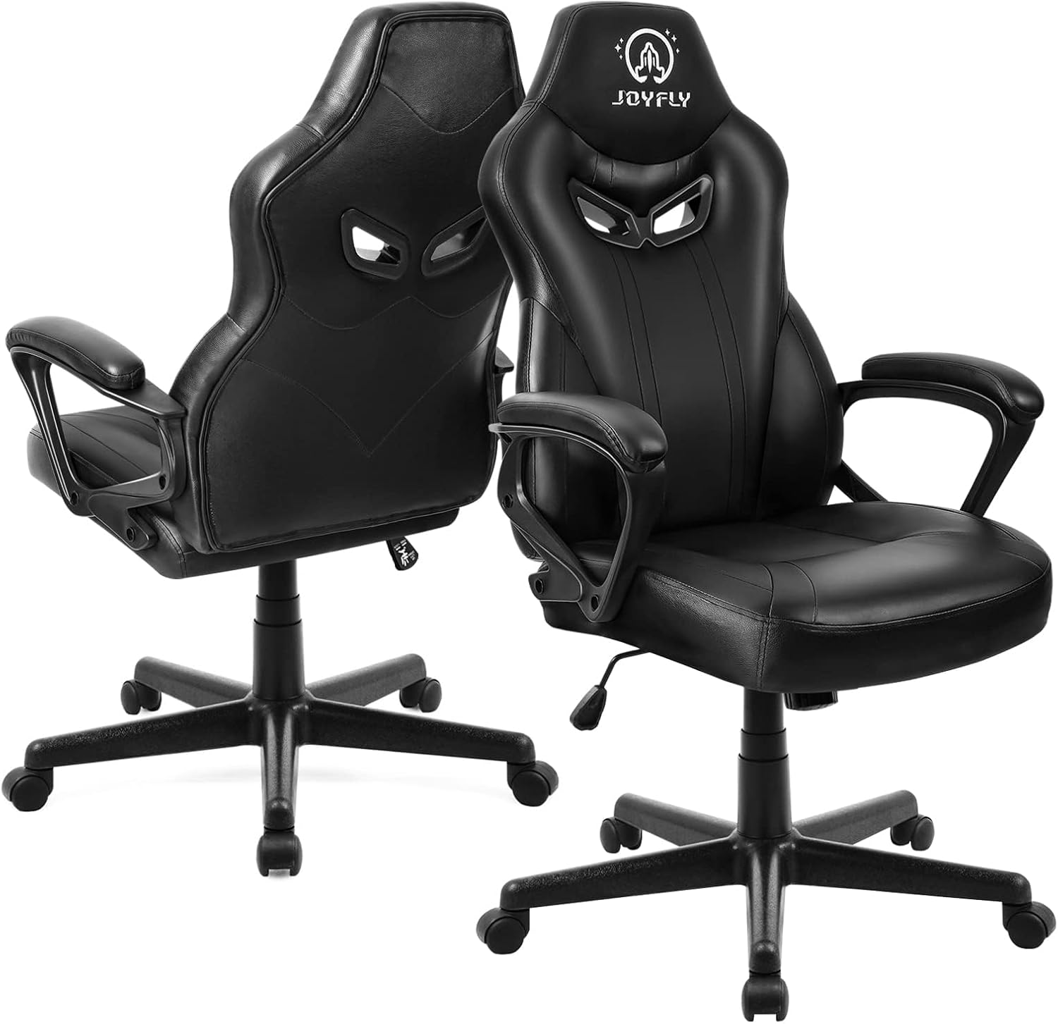 JOYFLY Office Chair Computer Chair, Computer Chairs for Adults, Ergonomic Gaming Chair Racing Style PC Chair with Lumbar Support Padded Armrests（Black-Leather）
