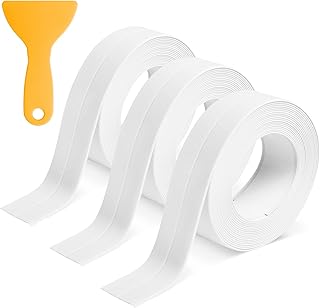 Bath Sealant Strip Self Adhesive, 3 Rolls Bathroom Sealant Tape, 10.5ft Self Adhesive Caulk Strip, Simple Seal Tape for Bathtub Toilet, Shower, Wall Corner, Kitchen, with Sealing Tool