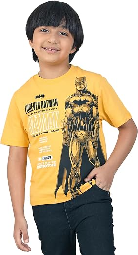 Kidsville Official Dc Comic Batman Boys Half Sleeve Round Neck Grey Graphic Printed Cotton T-Shirts for Kid Boys