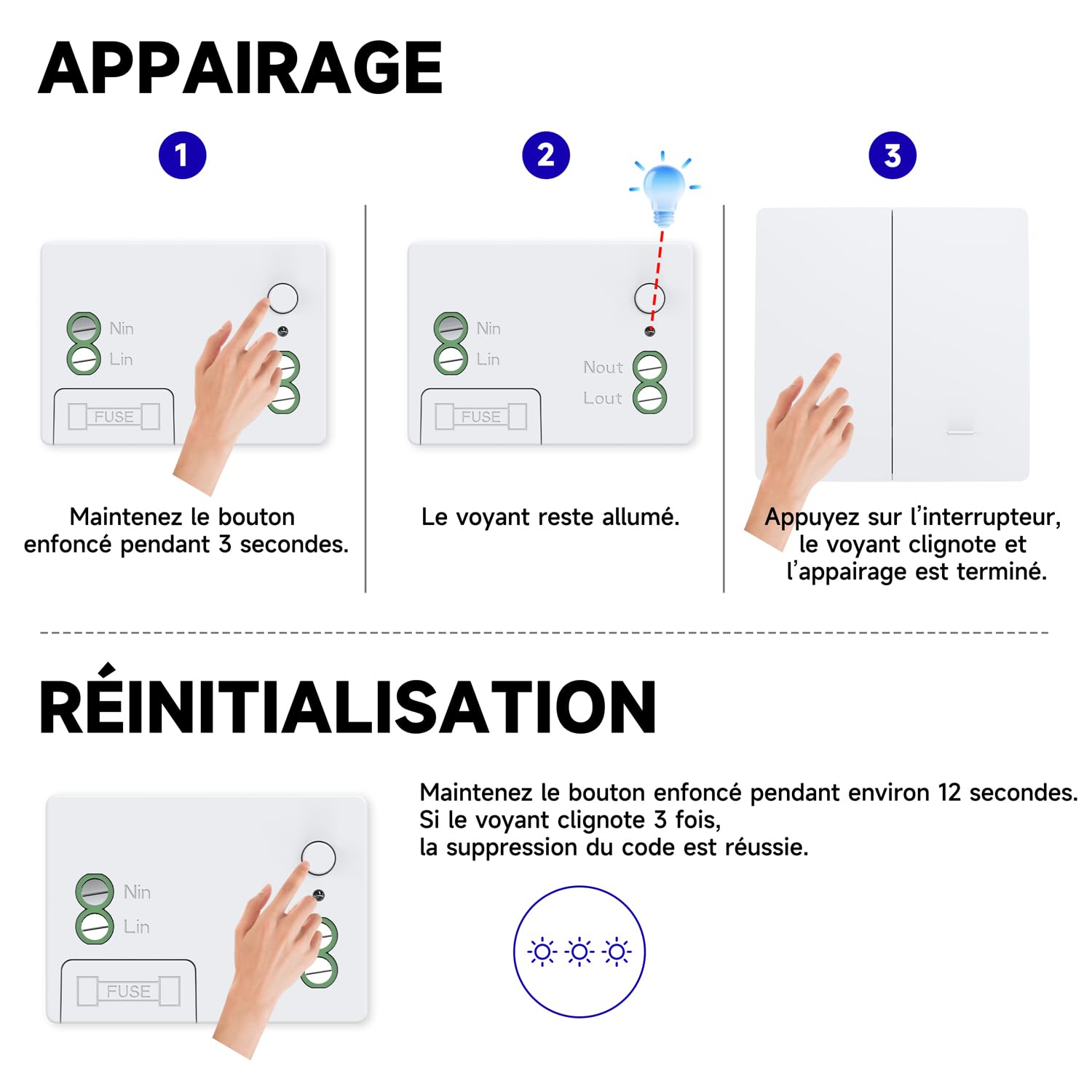 Kit d'interrupteur sans fil cinétique sans piles interrupteur auto-alimenté interrupteurs sans fil quinétique sans pile télécommande radio interrupteur d'éclairage sans fil RF (EU 2Gang 2V2 White)