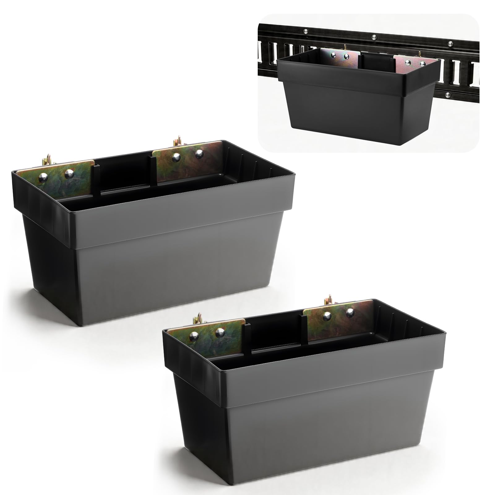 Paquete de 3 contenedores de almacenamiento E Track – 13 x 7 x 6 pulgadas, organizador de cesta de pista E resistente para remolques cerrados, camiones y talleres, accesorios de sistema de