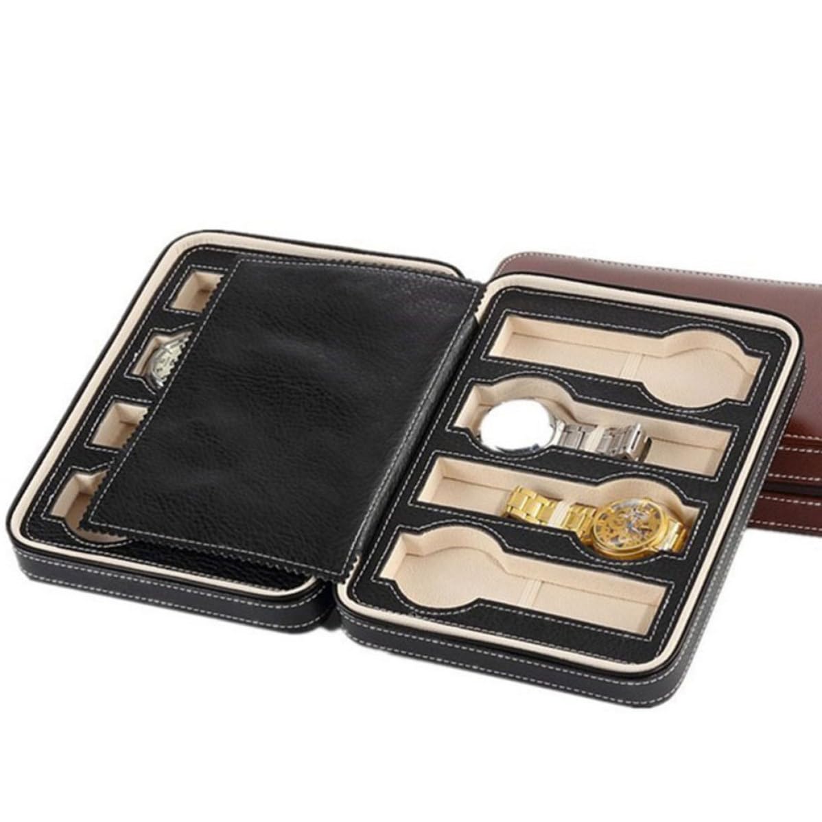 EXCEART Bolsa de Reloj 8 Ranuras, Cuero y Tejido, Portátil Negro